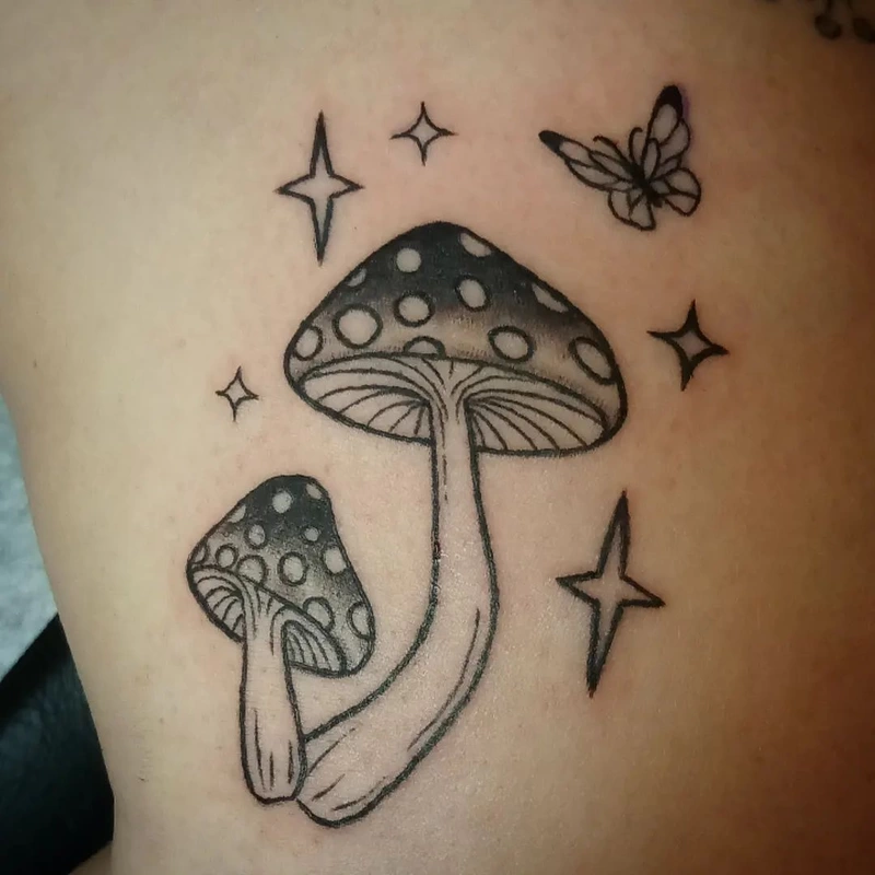Mushroom tattoo done by Brian Haggerty at Overlord Tattoo Studio, Palm Coast, Flagler Beach FL. 