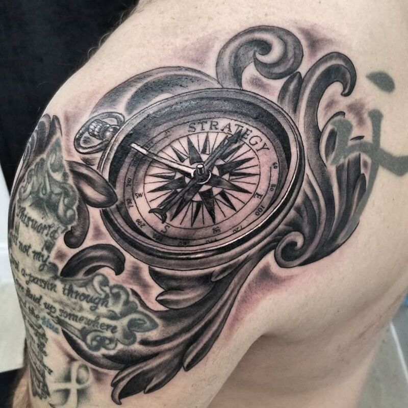 Compass tattoo done at Overlord Tattoo Shop in Palm Coast FL