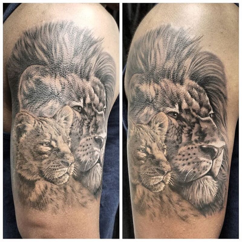 Lion tattoo done at Overlord Tattoo Shop in Palm Coast FL