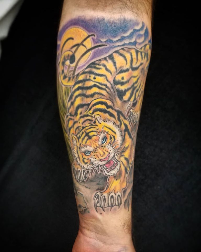 Tiger tattoo done at Overlord Tattoo Shop in Miami Beach